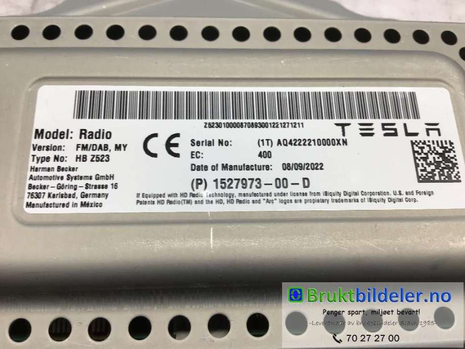 Bilstereo diverse til Tesla Model Y 2021-2024 (Type I)  (1527973-00-D|)