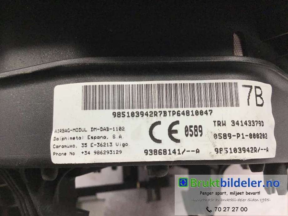 Airbag rattpute til Renault Trafic 2014-->>  (RENAULT|958103942R|34143379D|)