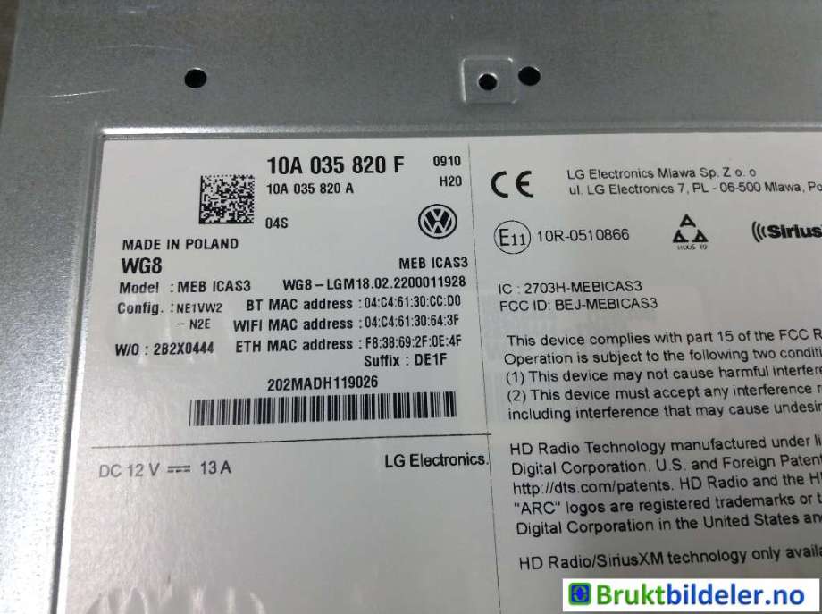 Bilstereo til VW ID.4 2020-->>  (VOLKSWAGEN|10A 035 820 F|)