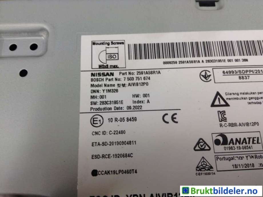 Bilstereo til Nissan Leaf 2018-->> (Type II)  (NISSAN|2591A5SR1A|7 503 751 674|)