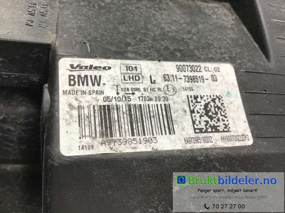 Frontlykt venstre halogen til BMW i3 2013-2022  (BMW|63.11-7398519-03|90073022|)