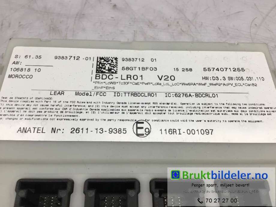 Styreenhet comfort (BCM) til BMW i3 2013-2022 (BMW|61 35 9 383 712-01|)
