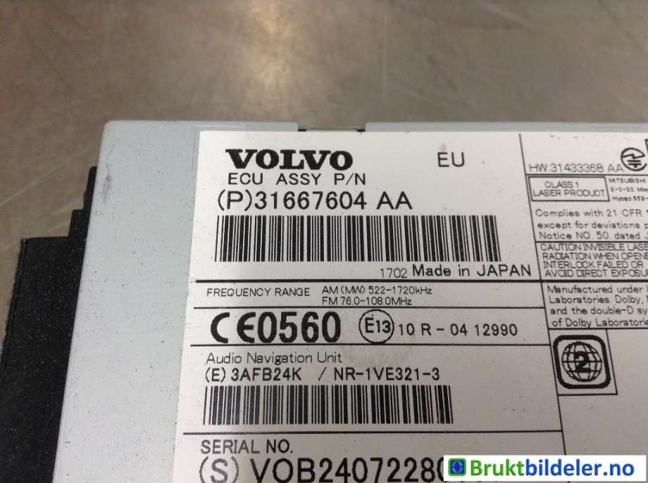 Bilstereo til Volvo V60/V60 CC 2013-2018 (Type I, Fase 2)  (VOLVO|31667604 AA||36050657)