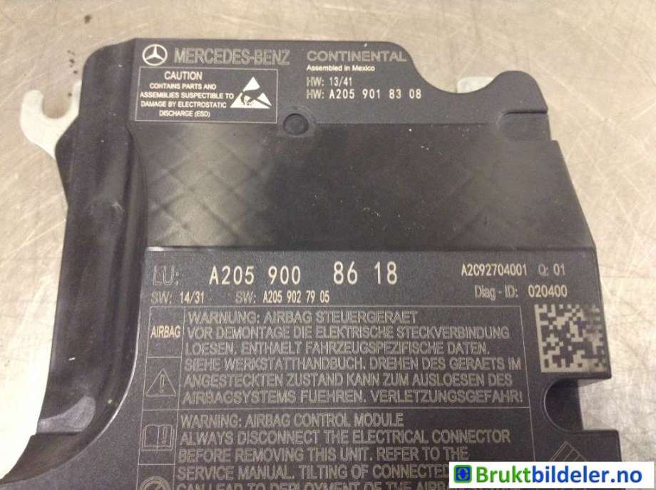 Airbag elektronikk til Mercedes C-Klasse 2014-2018 (Fase 1) (W205) (W205) (MERCEDES|A 205 900 86 18|A2C92704001|)