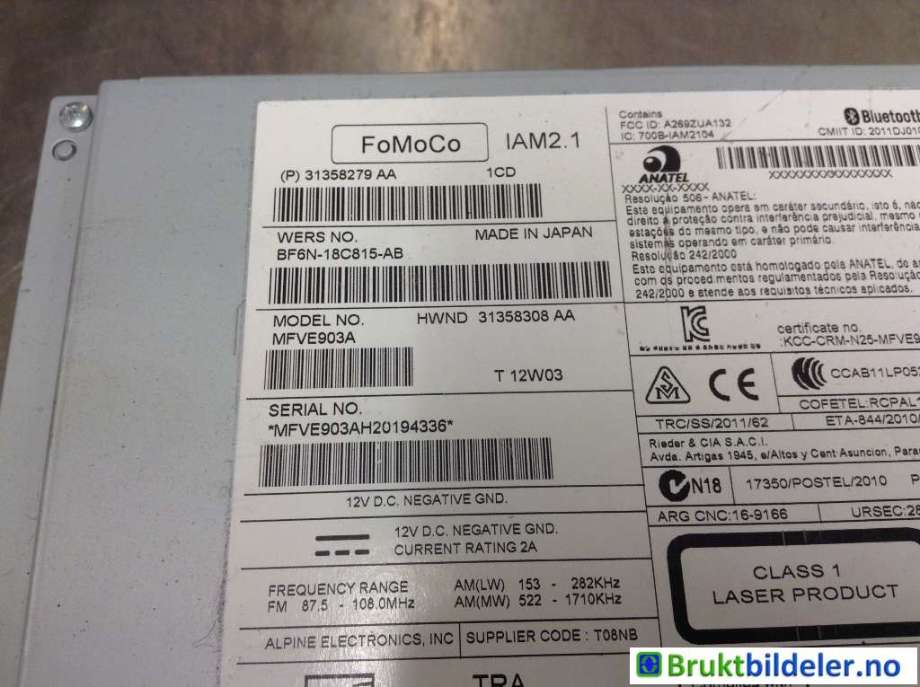 Bilstereo til Volvo S60 2010-2014 (Type II, Fase 1)  (VOLVO|31358279 AA||BF6N-18C815-AB)