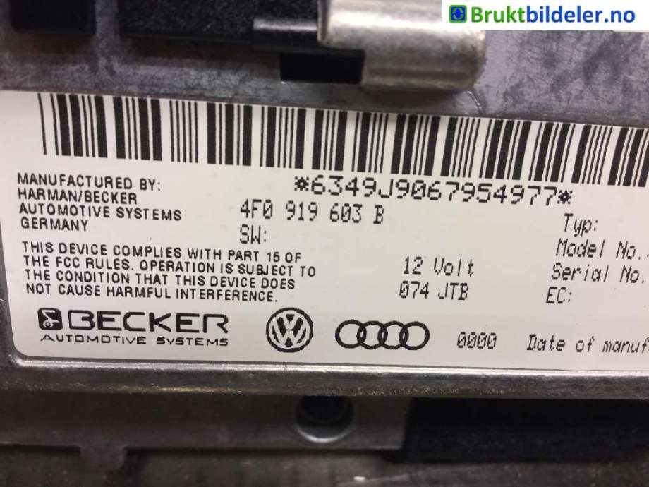Multimedia display (MCU - Media Controller Unit) til Audi A6 2005-2008 (Type III, Fase 1) (C6) (C6) (AUDI|4F0 919 603 B|)