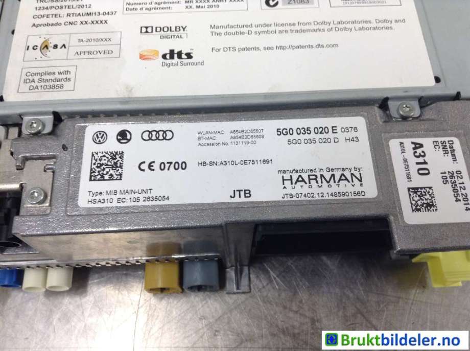 Bilstereo til VW e-Golf 2014-2017 (Fase 1)  (VOLKSWAGEN|5G0 035 020 E|)