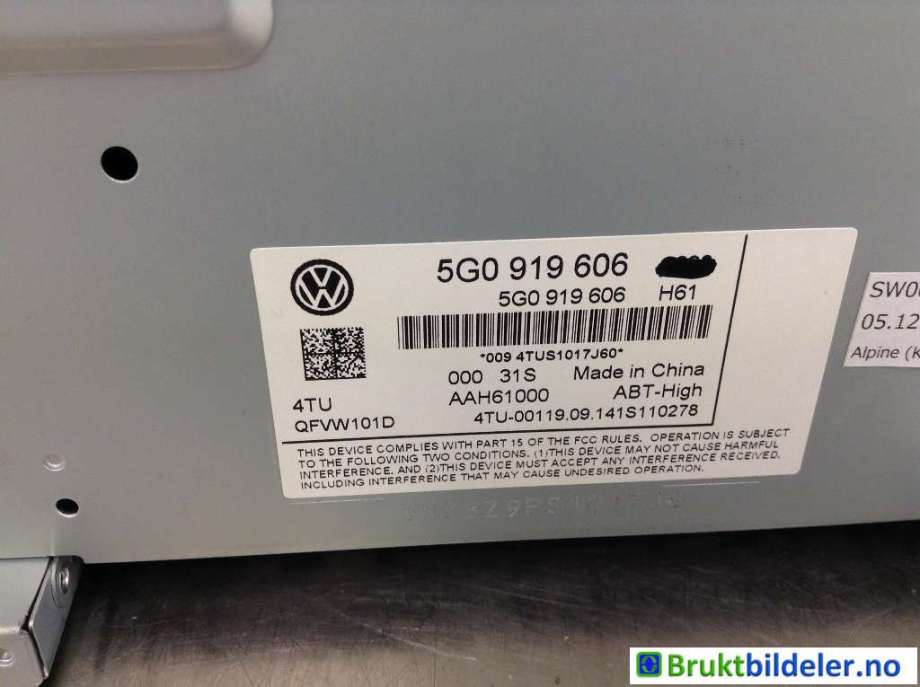 Instrument kjørecomputer til VW e-Golf 2014-2017 (Fase 1) (VOLKSWAGEN|5G0 919 606|)
