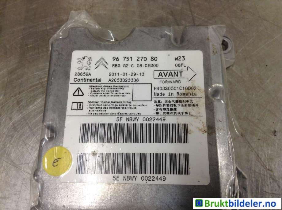 Airbag elektronikk til Peugeot 508 2011-2014 (Type I, Fase 1) (PEUGEOT|96 751 270 80|A2C53323336|)