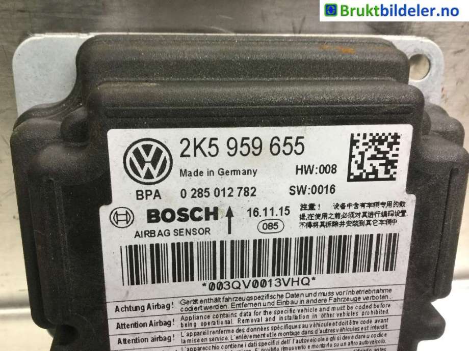 Airbag elektronikk til VW Caddy 2015-2020 (Type III, Fase 3)  (VOLKSWAGEN|2K5 959 655 D|0 285 012 782|)