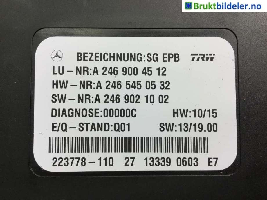Styreenhet elektrisk parkbrems (EPB - Electric Parking Brake) til Mercedes A-Klasse 2012-2018 (W176) (W176) (MERCEDES|A 246 900 45 12|A 246 902 10 02|A 246 545 05 30)