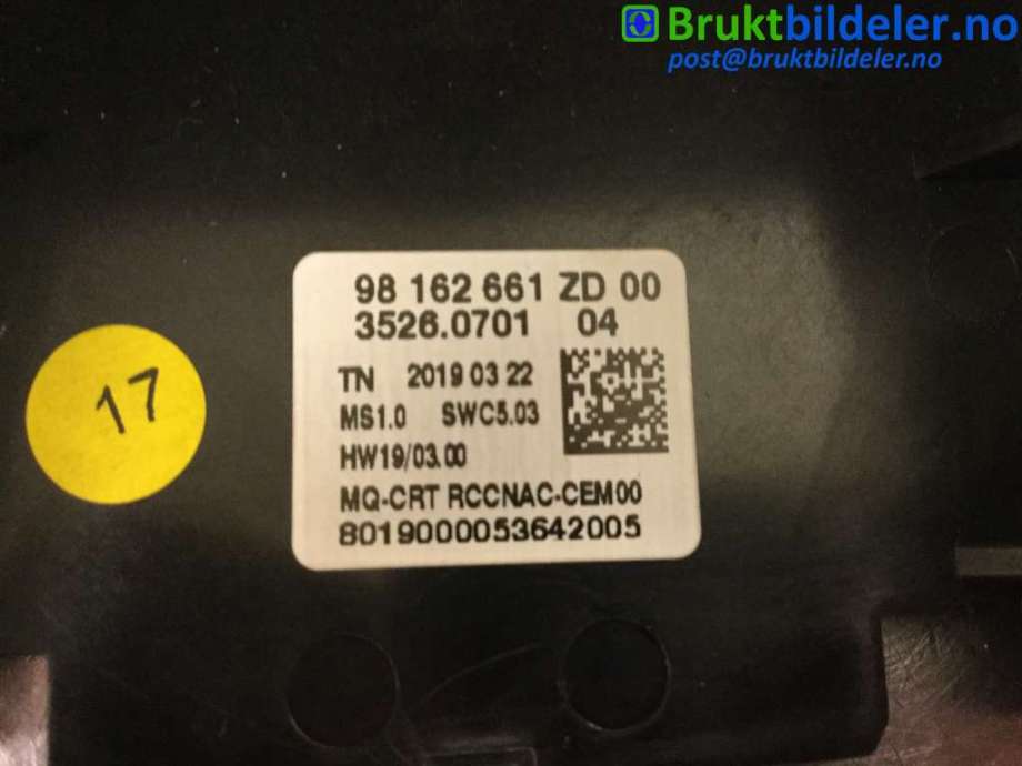 Bilstereo til Peugeot Partner 2019-->> (Type III)  (PEUGEOT|98 162 661 ZD|21040391|)
