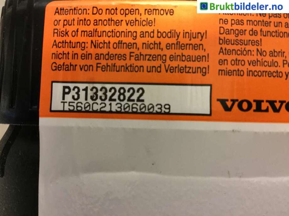 Airbag rattpute til Volvo V70 2007-2013 (Type III, Fase 1)  (VOLVO|31332822|)