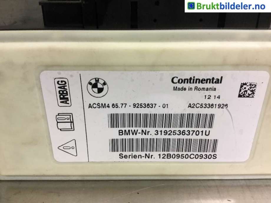Airbag elektronikk til BMW 5-Serie 2010-2017 (F10/F11) (F10/F11) (BMW|65.77 9 253 637 - 01|)