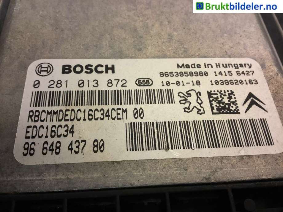 Styreenhet motor til Peugeot Partner 2008-2015 (Type II, Fase 1)  (PEUGEOT|96 648 437 80|0 281 013 872|)