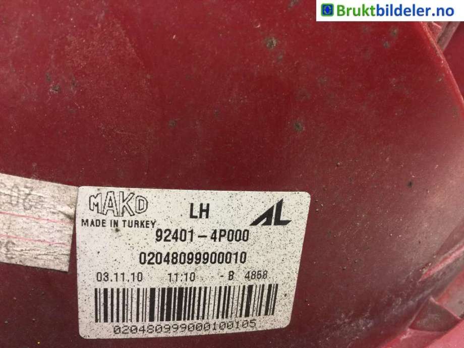 Baklykt venstre til Hyundai i20 2009-2014 (Type I) (HYUNDAI|92401-4P000|)