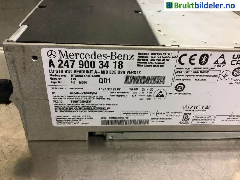 Bilstereo til Mercedes EQA 2021-->> (A 247 900 34 18|)