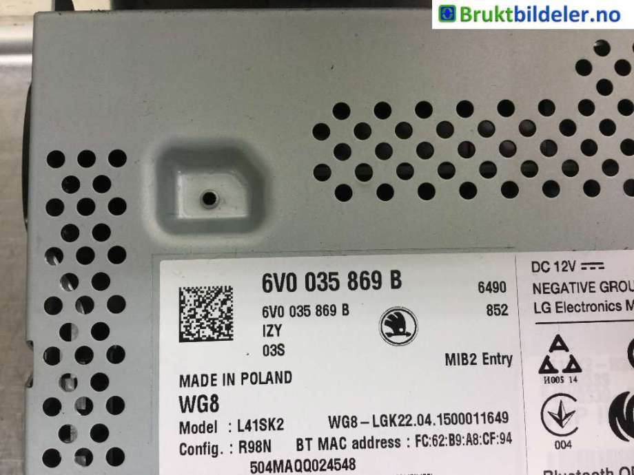 Bilstereo til Škoda Fabia 2014-2021 (Type III)  (SKODA|6V0 035 869 B|)