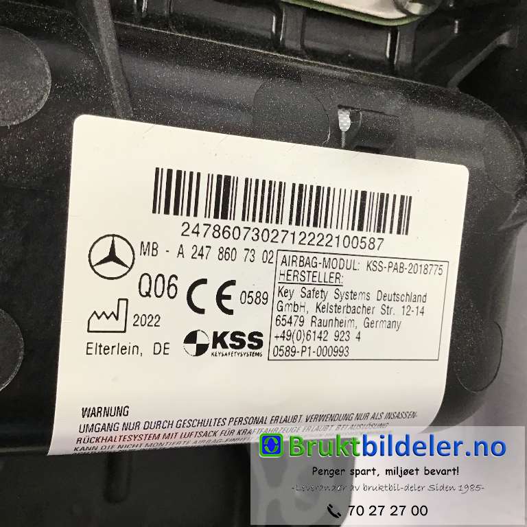 Airbag passasjer til Mercedes EQA 2021-->>  (MERCEDES|A 247 860 73 02|)
