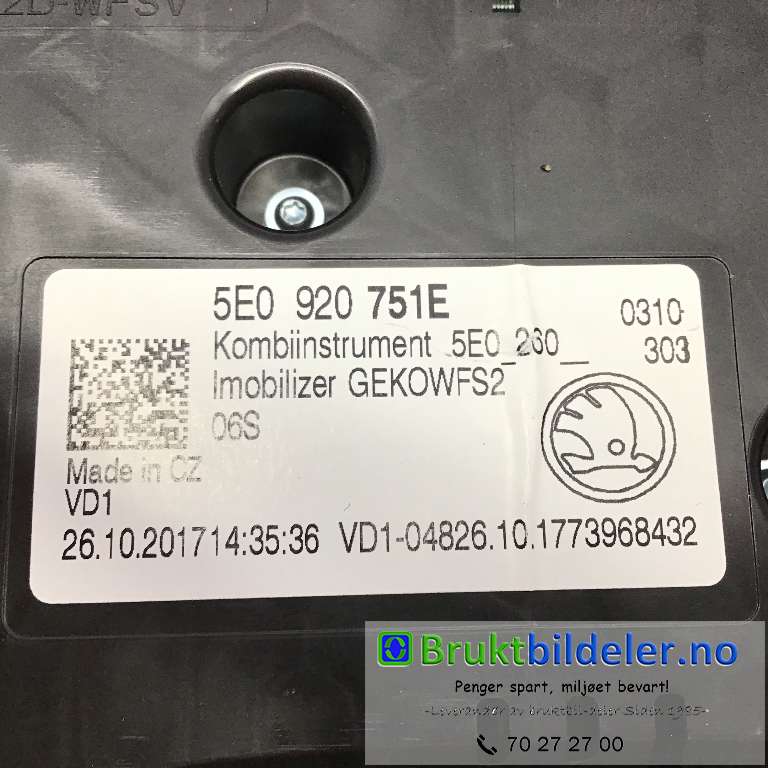 Instrumentpanel til Škoda Octavia 2017-2020 (Type III, Fase 2)  (SKODA|5E0 920 751 E|A2C1231080001|)
