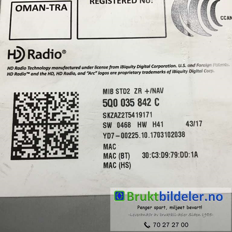 Bilstereo diverse til Škoda Octavia 2017-2020 (Type III, Fase 2)  (SKODA|5Q8 035 842 C|)