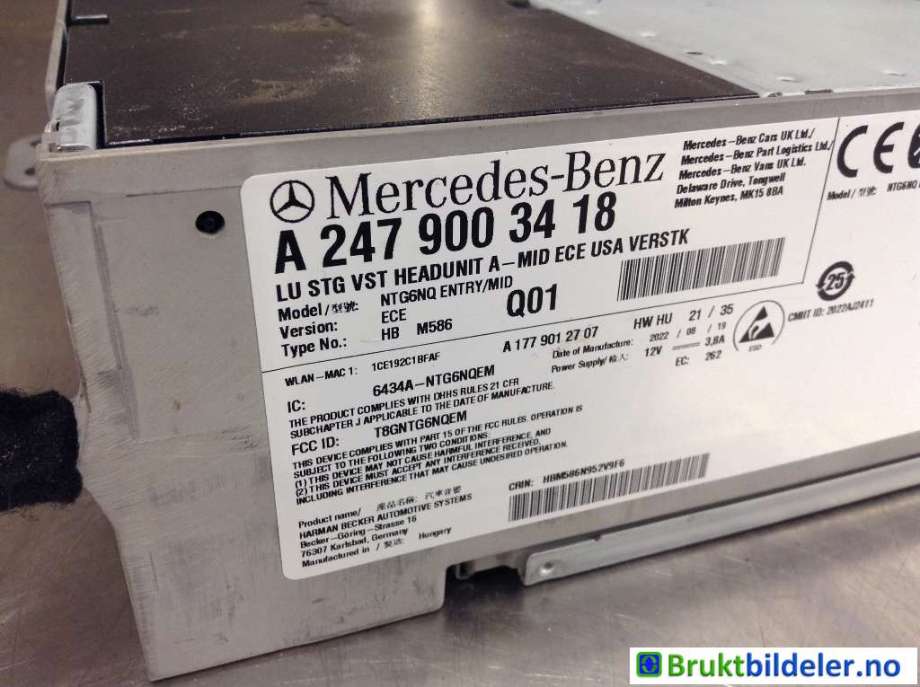 Bilstereo til Mercedes EQA 2021-->>  (MERCEDES|A 247 900 34 18|)