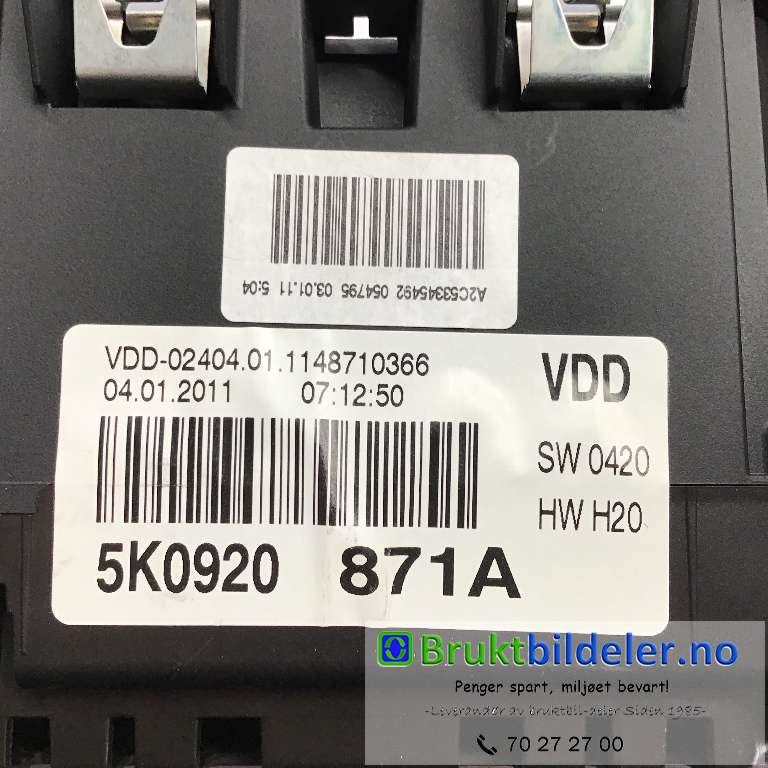 Instrumentpanel til VW Golf VI 2008-2012  (VOLKSWAGEN|5K0 920 871 A|)