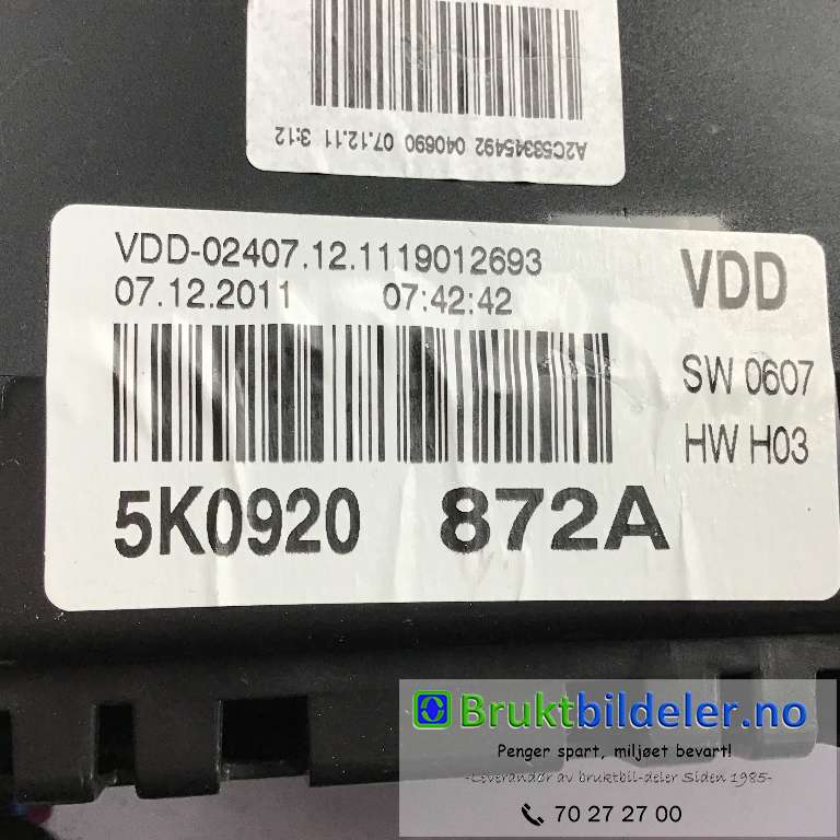 Instrumentpanel til VW Golf VI 2008-2012  (VOLKSWAGEN|5K0 920 872 A|)
