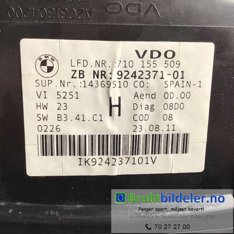 Instrumentpanel til BMW X1 2009-2015 (E84) (E84) (BMW|9242371-01|710 155 509|)