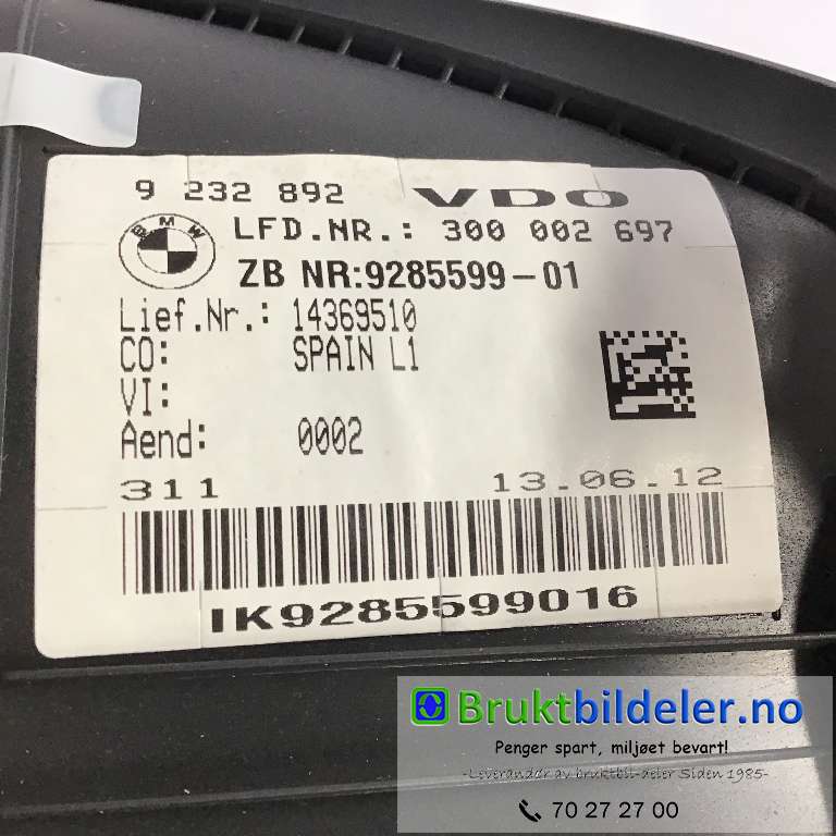 Instrumentpanel til BMW 1-Serie 2011-2015 (Fase 1) (F20/F21) (F20/F21) (BMW|928 55 99-01|300 002 697|)
