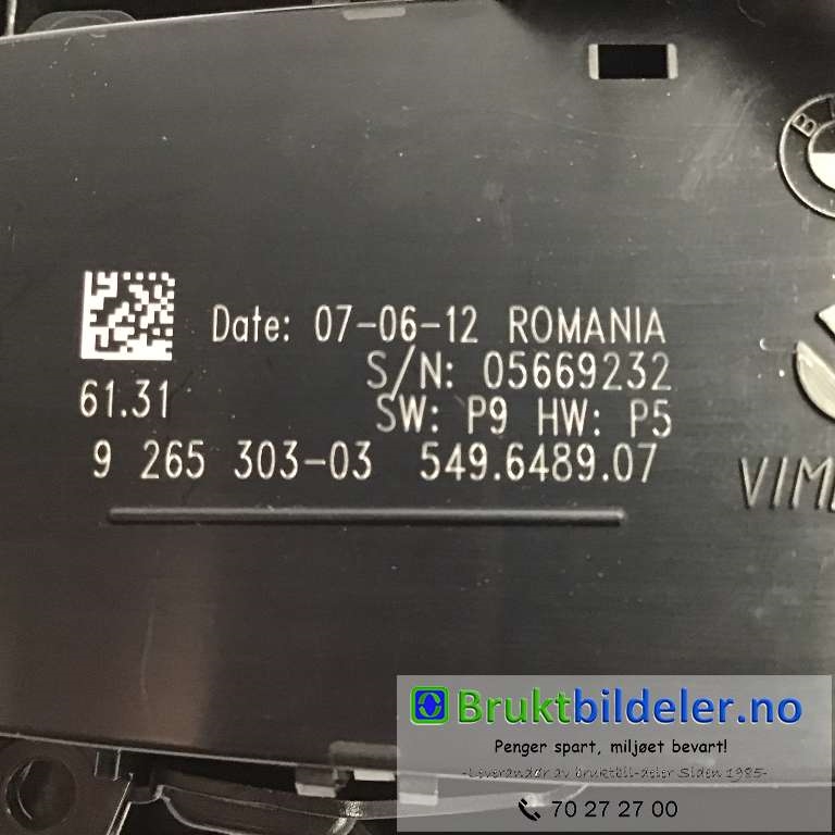 Bryter lys til BMW 1-Serie 2011-2015 (Fase 1) (F20/F21) (F20/F21) (BMW|9 265 303-03|549 6489 07|)