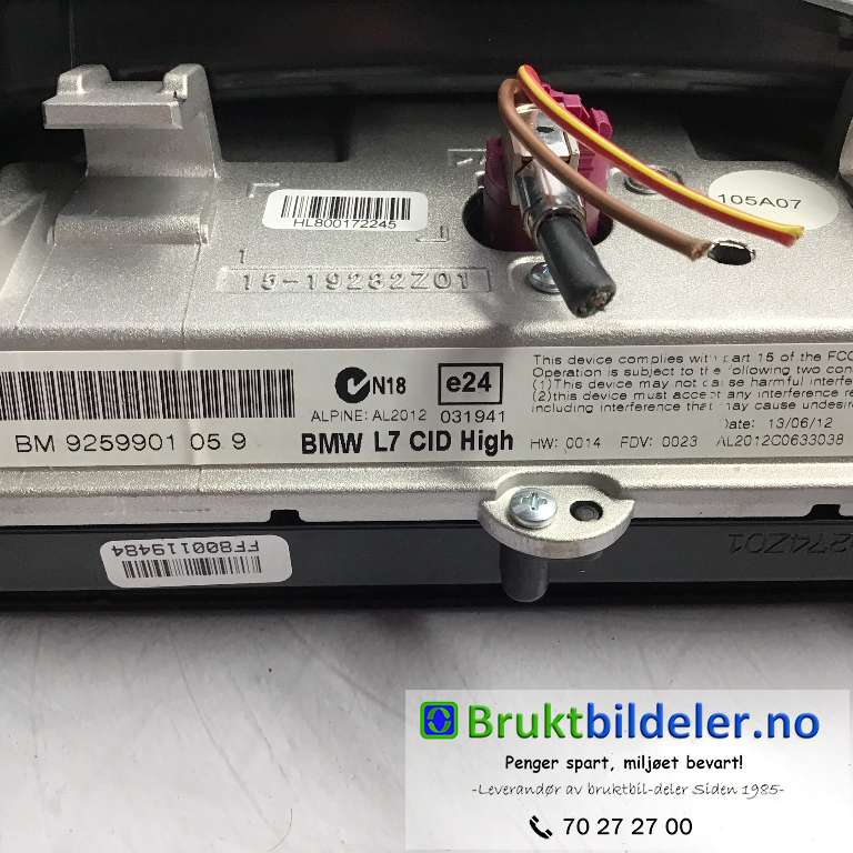 Instrument kjørecomputer til BMW 1-Serie 2011-2015 (Fase 1) (F20/F21) (F20/F21) (BMW|2012C0633038|9259901 05 9|)
