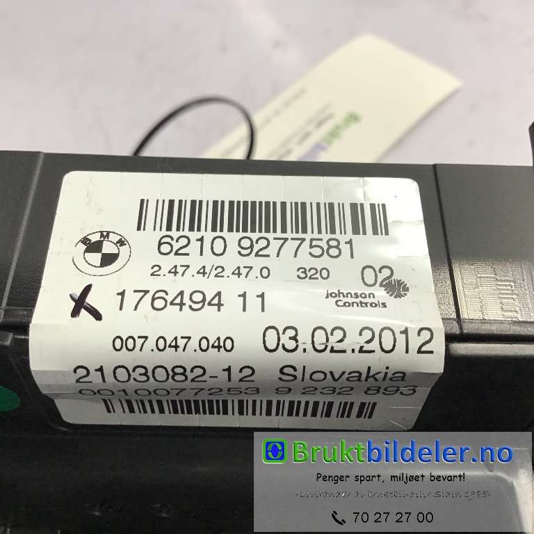 Instrumentpanel til BMW 3-Serie 2012-2018 (F30/F31/F34) (F30/F31/F34) (BMW|62 10 9 277 581|176494 11|)