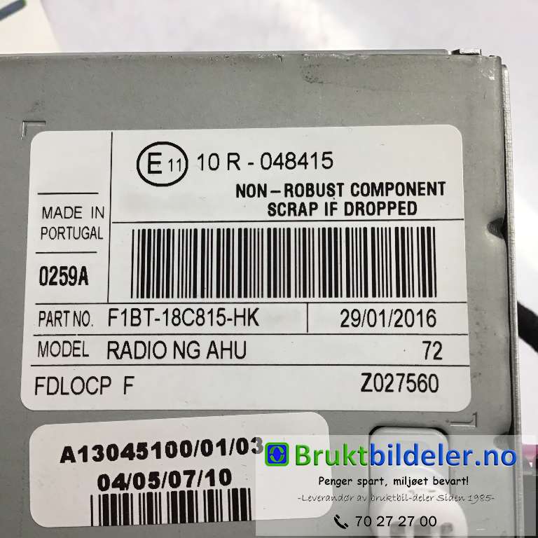 Bilstereo til Ford Transit Courier 2014-2018 (Type I, Fase 1)  (FORD|F1BT-18C815-HK|)