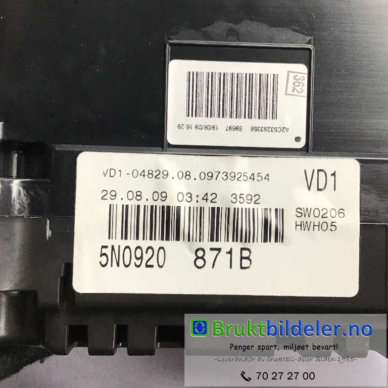 Instrumentpanel til VW Tiguan 2007-2011 (Type I, Fase 1)  (VOLKSWAGEN|5N0920 871B|A2C63293368|)