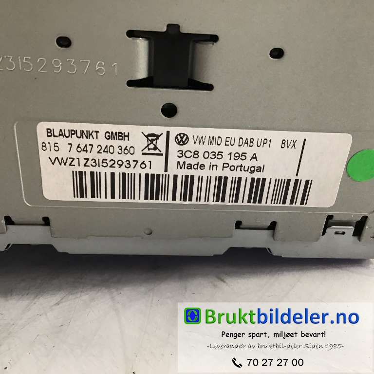 Bilstereo til VW Tiguan 2007-2011 (Type I, Fase 1)  (VOLKSWAGEN|3C8 035 195 A|7 647 240 360|)