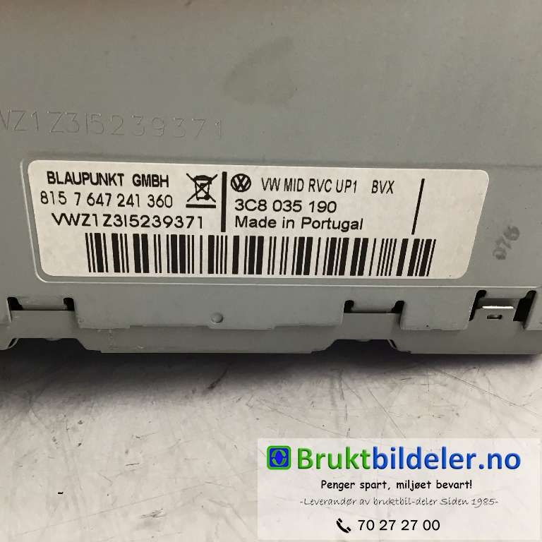 Bilstereo til VW Tiguan 2007-2011 (Type I, Fase 1)  (VOLKSWAGEN|3C8 035 190|7 647 241 360|)