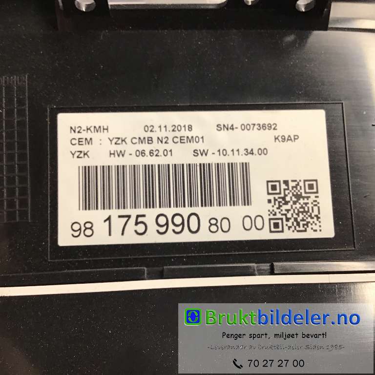 Instrumentpanel til Peugeot Partner 2019-->> (Type III)  (CITROEN|9817599080-00||SN4-0073692)
