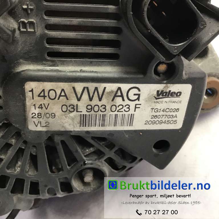 Dynamo til VW Golf, Plus/Cross 2009-2013 (Fase 2)  (VOLKSWAGEN|03L 903 023 F|2607703A|)