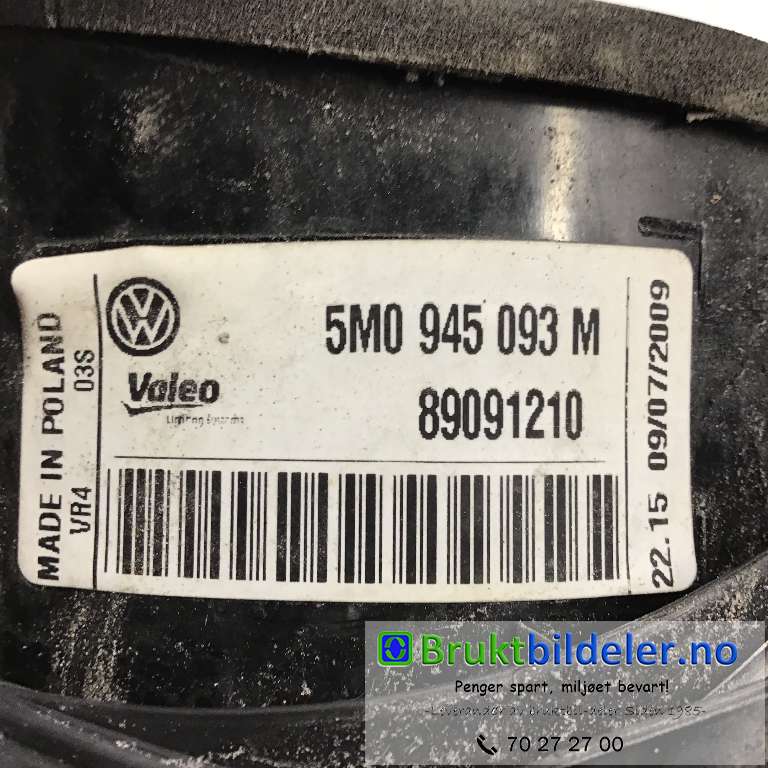 Baklykt venstre indre til VW Golf, Plus/Cross 2009-2013 (Fase 2) (VOLKSWAGEN|5M0 945 093 M|89091210|)