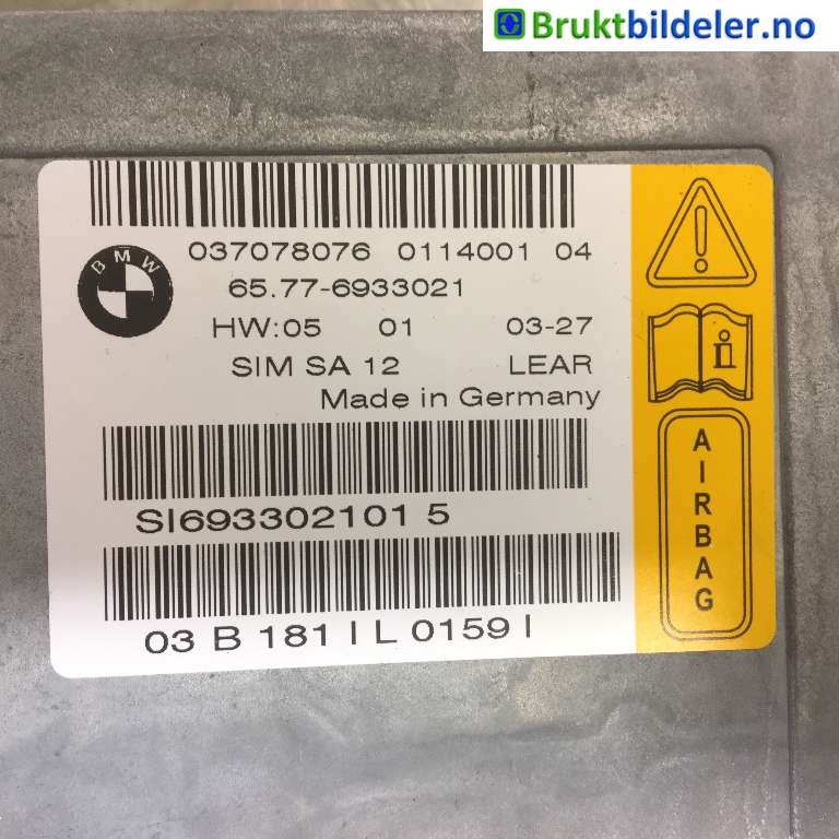 Airbag elektronikk til BMW 7-Serie 2000-2008 (E65/E66/E67/E88) (E65/E66/E67/E88) (BMW|65.77-6933021|037078076 0114001 04|)
