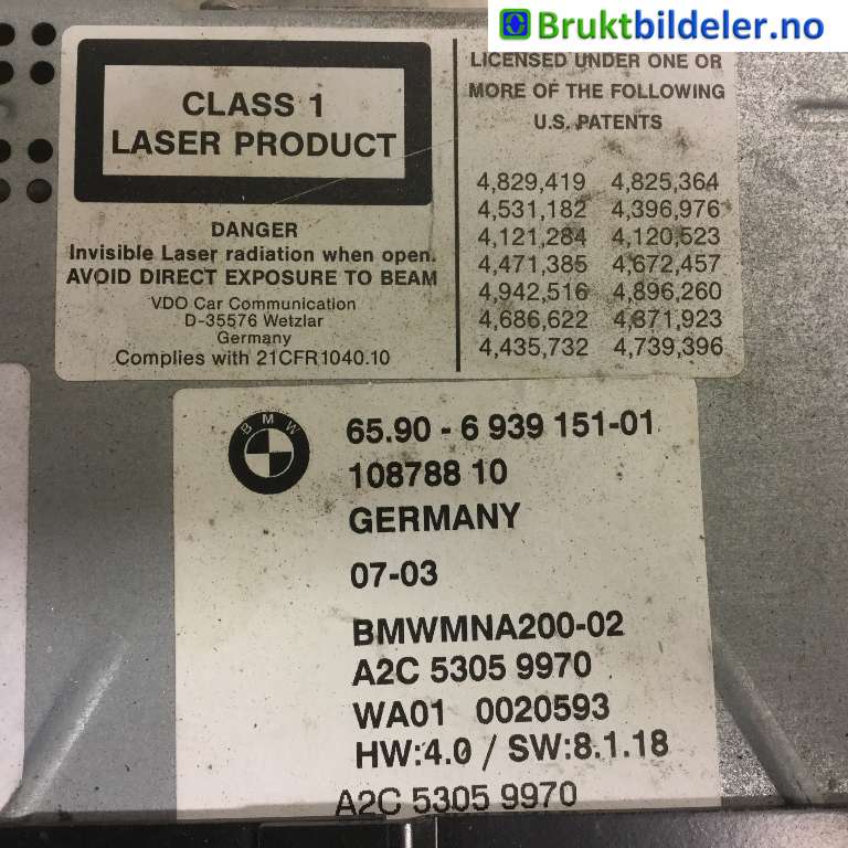 Bilstereo navigasjon til BMW 7-Serie 2000-2008 (E65/E66/E67/E88) (E65/E66/E67/E88) (BMW|65.90-6 939 151-01|108788 10|A2C 5305 9970)