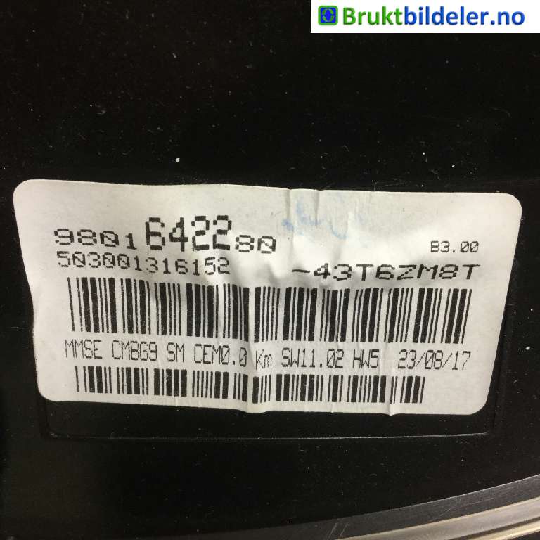 Instrumentpanel til Peugeot Partner 2015-2019 (Type II, Fase 2)  (PEUGEOT|9801642280|)