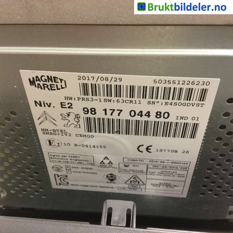 Bilstereo til Peugeot Partner 2015-2019 (Type II, Fase 2)  (PEUGEOT|9817704480|)