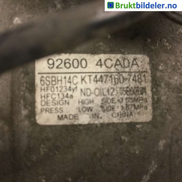 Aircondition kompressor til Nissan X-Trail 2014-2022 (T32) (T32) (NISSAN|926004CA0A|6SBH14C|92600 4CA0A)
