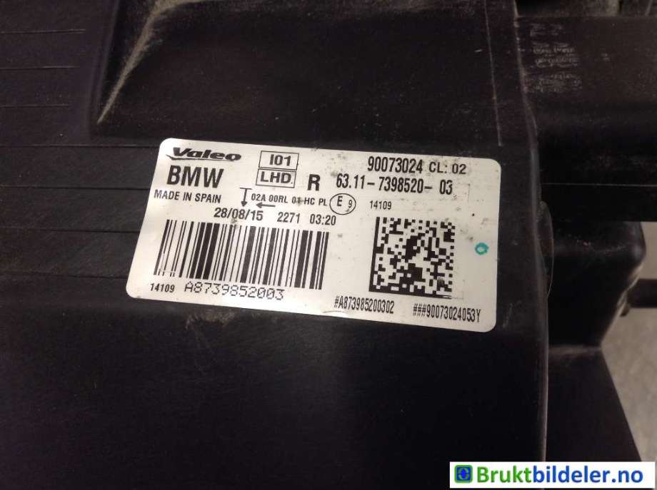Frontlykt høyre halogen til BMW i3 2013-2022  (BMW|63 11 7 398 520-03|90073024|63 11 7 381 900)