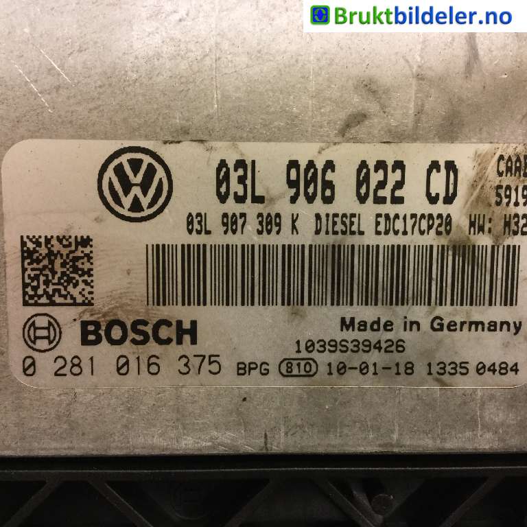 Styreenhet motor til VW Transporter / Caravelle 2009-2015 (Fase 2) (T5) (T5) (VOLKSWAGEN|03L 906 022 CD|0 281 016 375|)