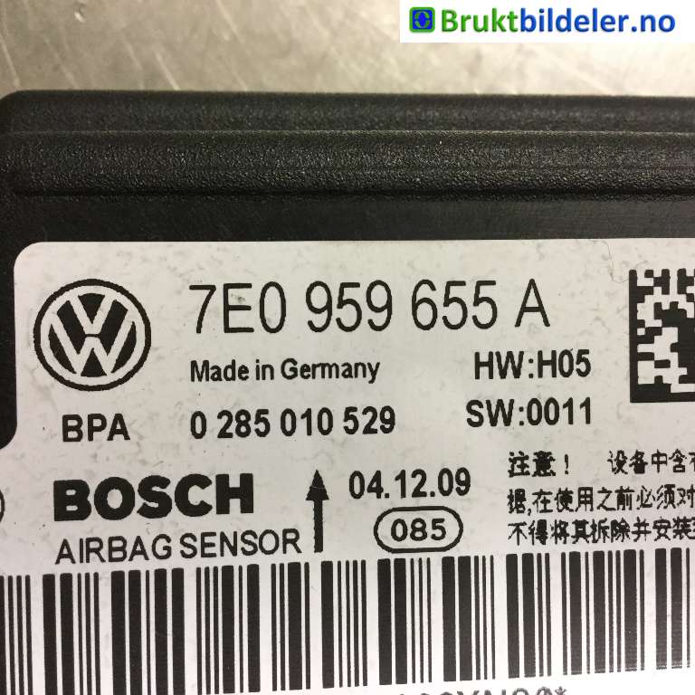 Airbag elektronikk til VW Transporter / Caravelle 2009-2015 (Fase 2) (T5) (T5) (VOLKSWAGEN|7E0 959 655 A|0 285 010 529|)