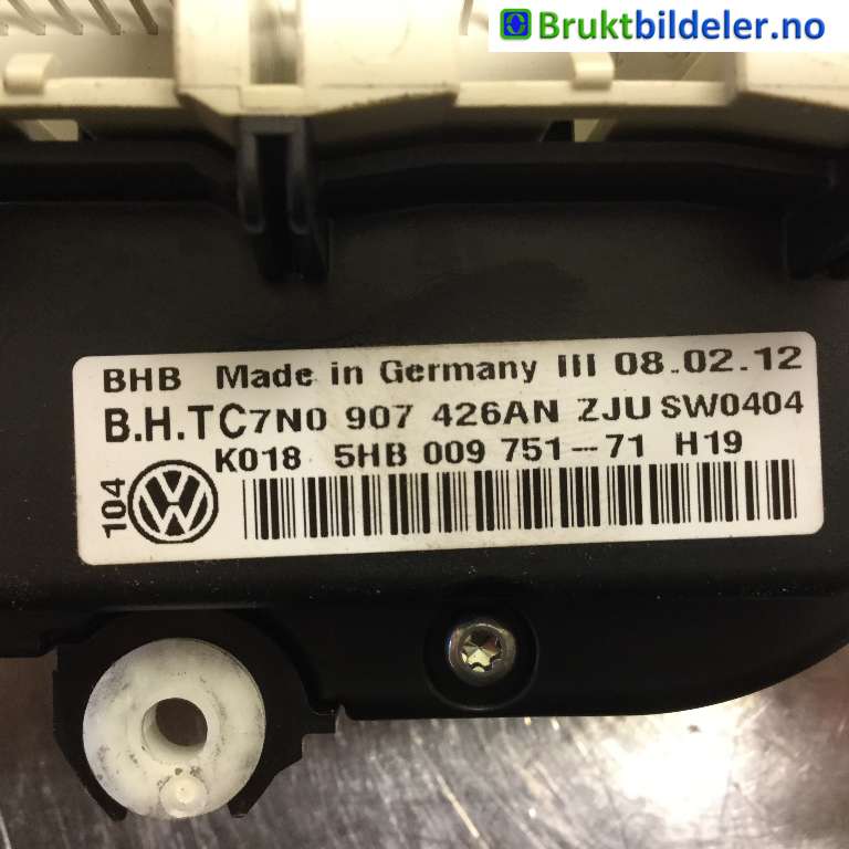 Varmeapparat betjening til VW Caddy 2010-2015 (Type III, Fase 2) (VOLKSWAGEN|7N0 907 426 AN|5HB 009 751-71|)
