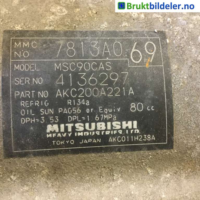 Aircondition kompressor til Mitsubishi Outlander 2010-2012 (Type II, Fase 2)  (MITSUBISHI|7813A069|AKC200A221A|)